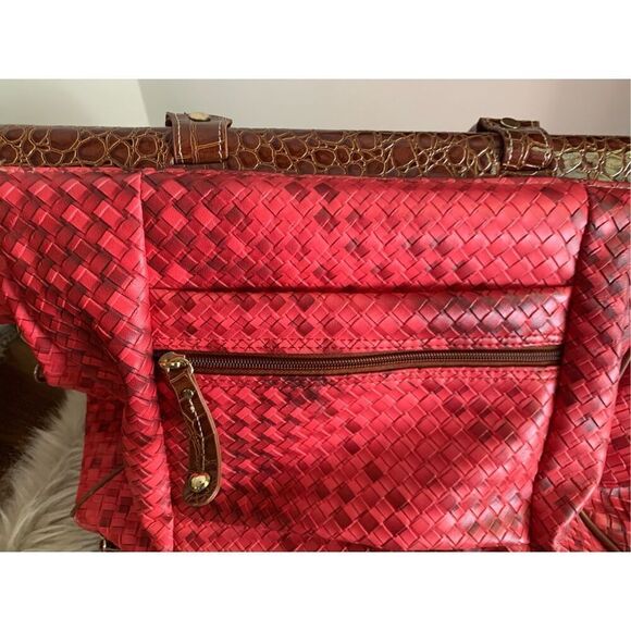 Samantha Brown Dowel Weekender Travel  Work Tote Bag Red Croco Embossed - Picture 10 of 15